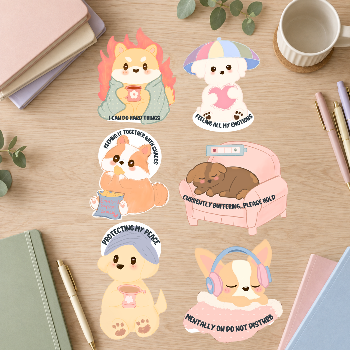 Cozy Self-Care Dog Die-Cut Stickers