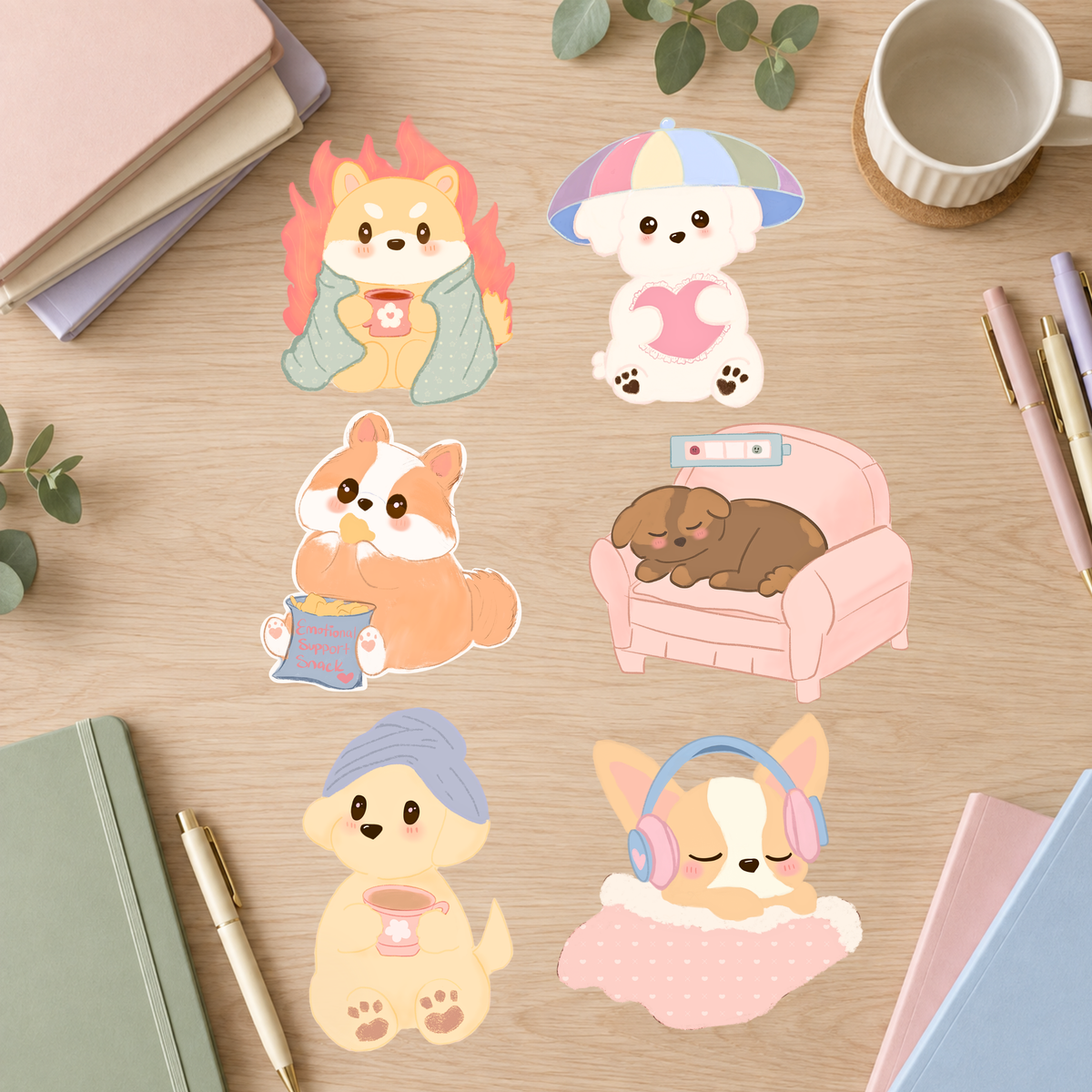 Cozy Self-Care Dog Die-Cut Stickers
